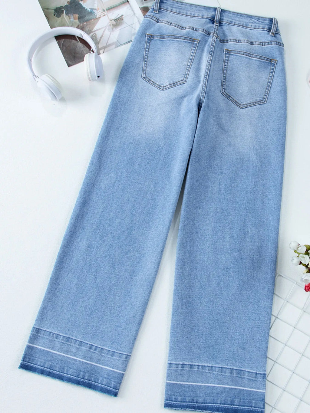 High Waist Wide Leg Washed Jeans - Kharites
