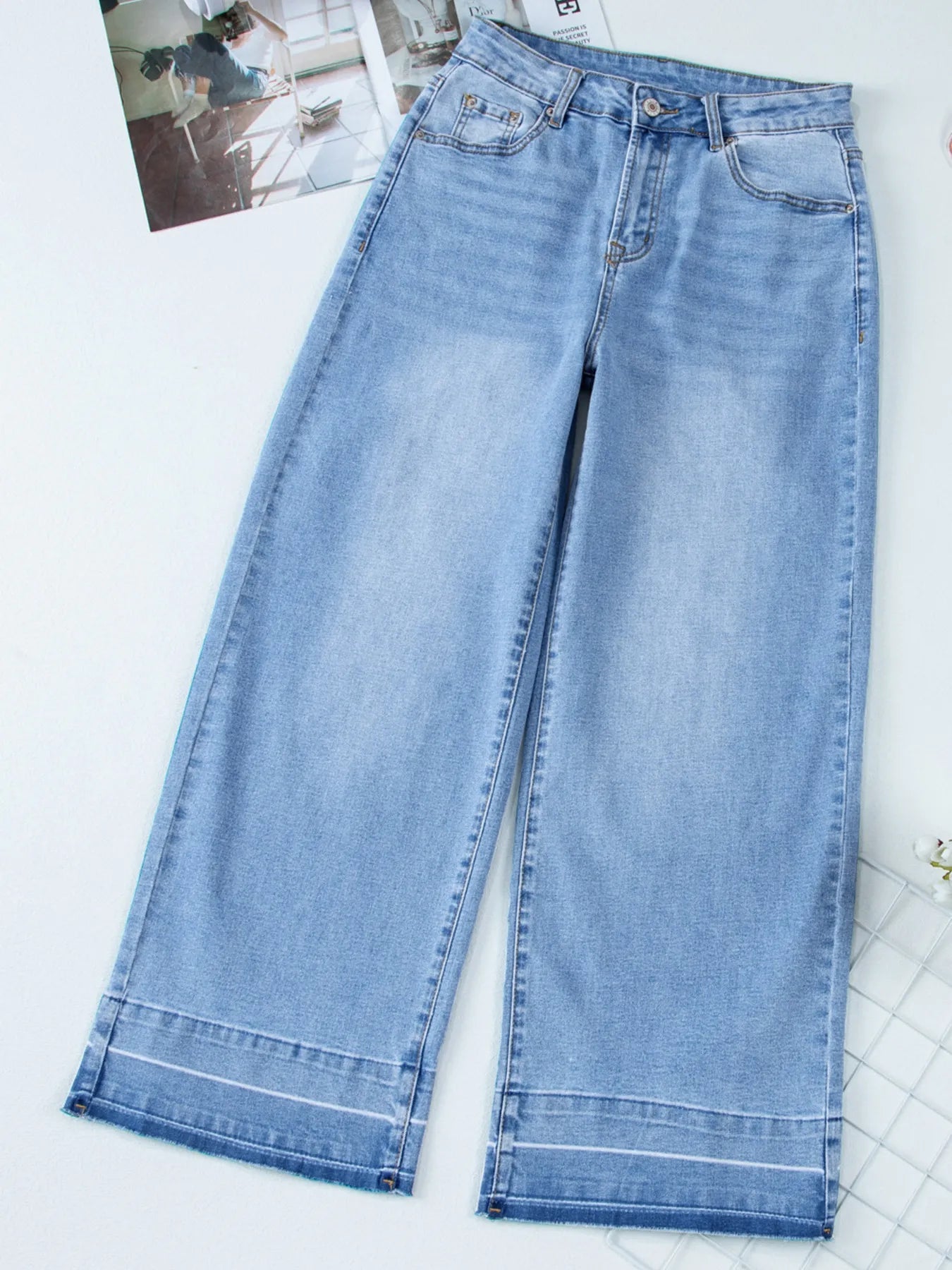 High Waist Wide Leg Washed Jeans - Kharites