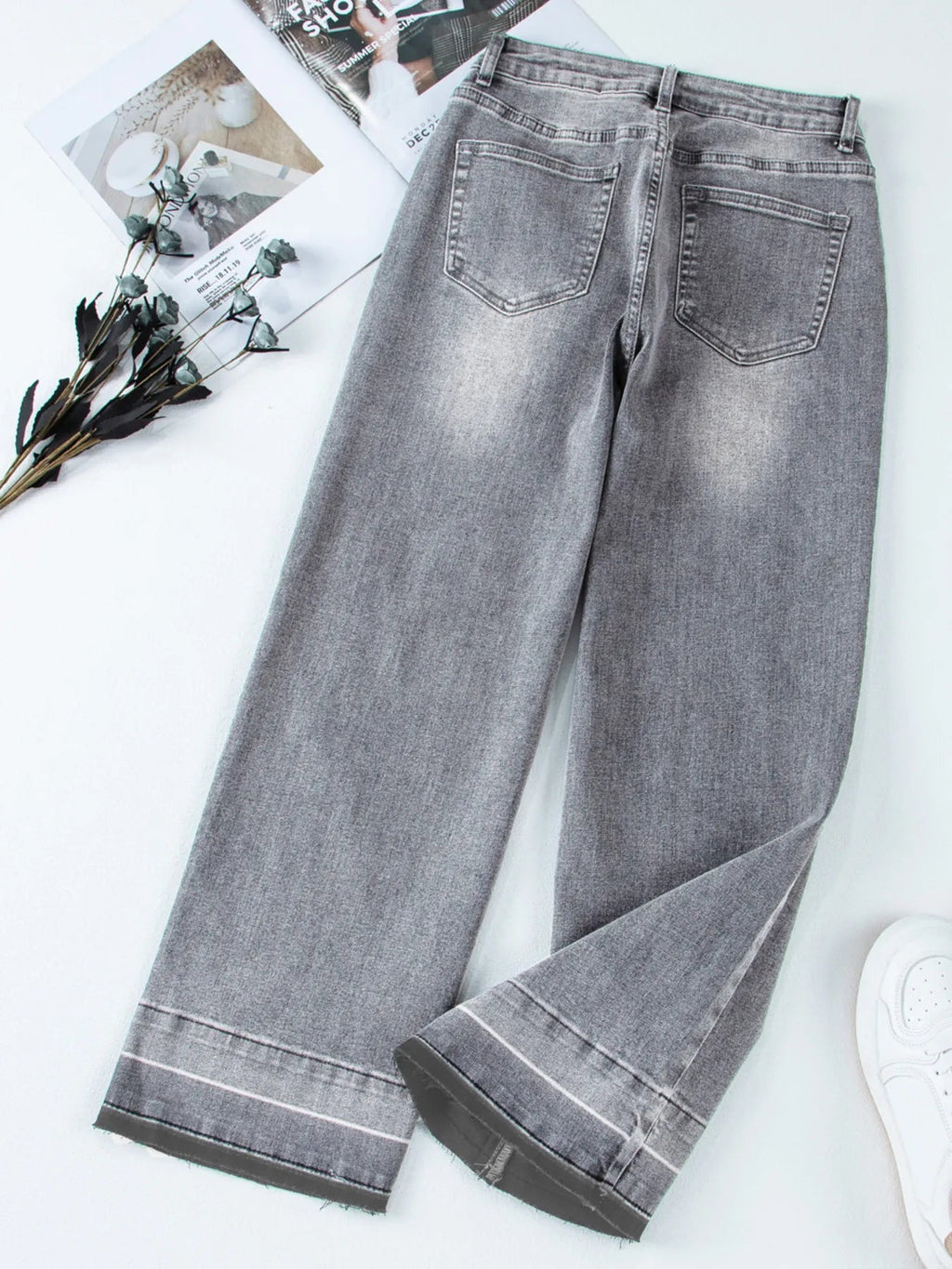 High Waist Wide Leg Washed Jeans - Kharites