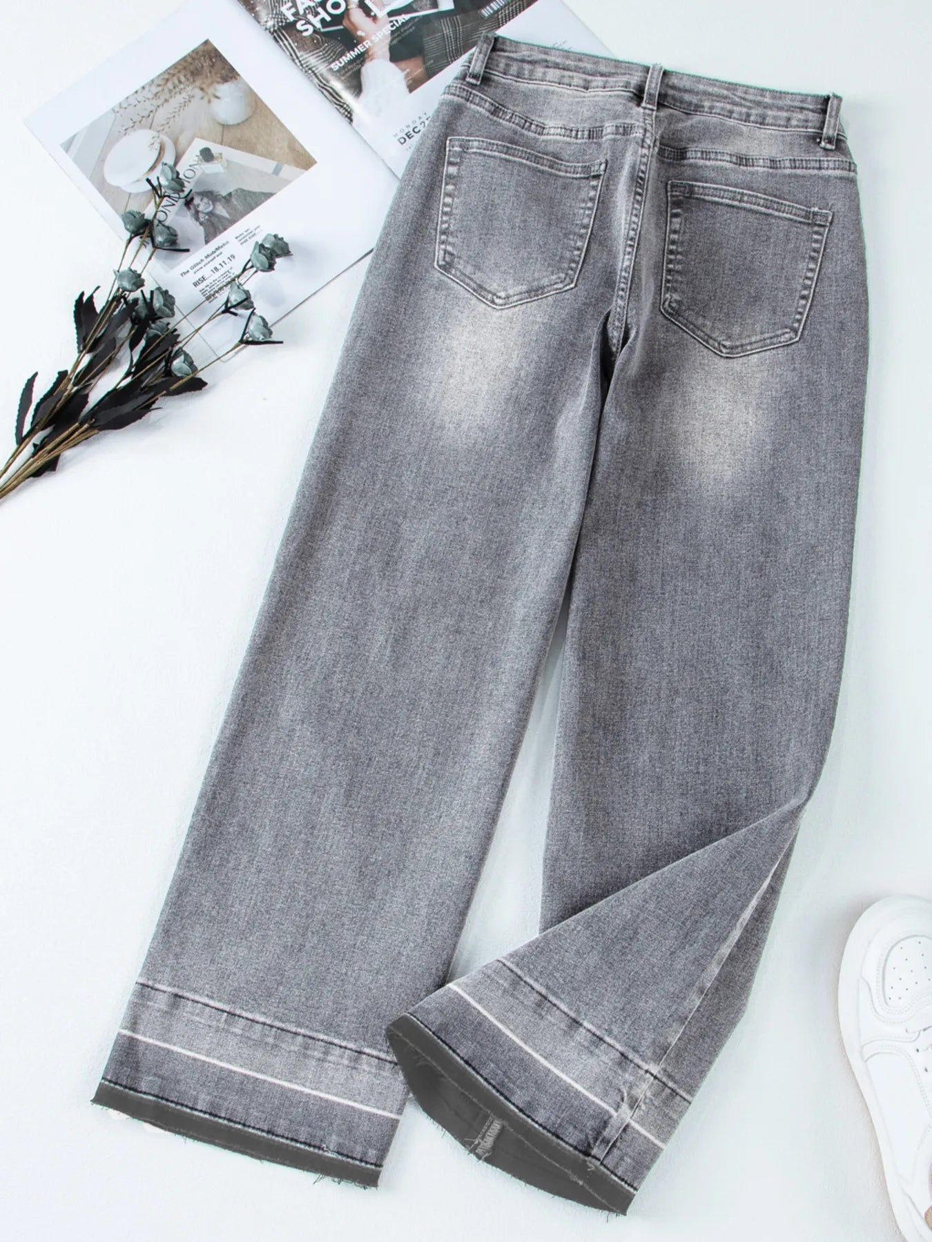 High Waist Wide Leg Washed Jeans - Kharites