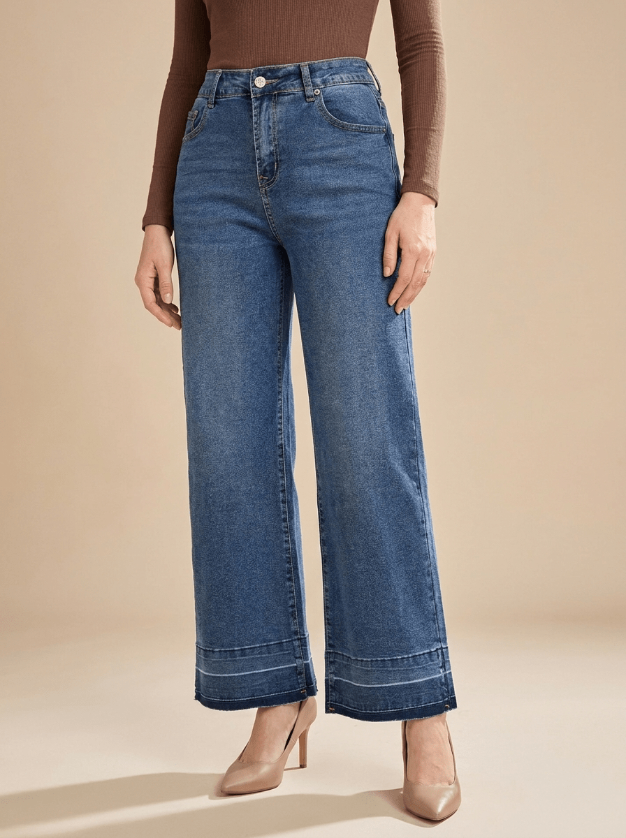 High Waisted Wide Leg Jeans Women Washed Denim Baggy Trousers — Kharites Shop - Kharites
