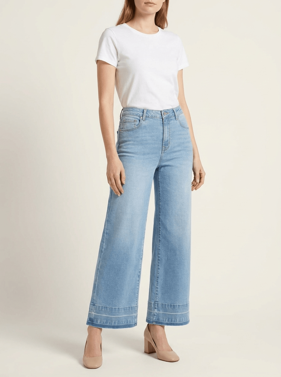 High Waisted Wide Leg Jeans Women Washed Denim Baggy Trousers — Kharites Shop - Kharites