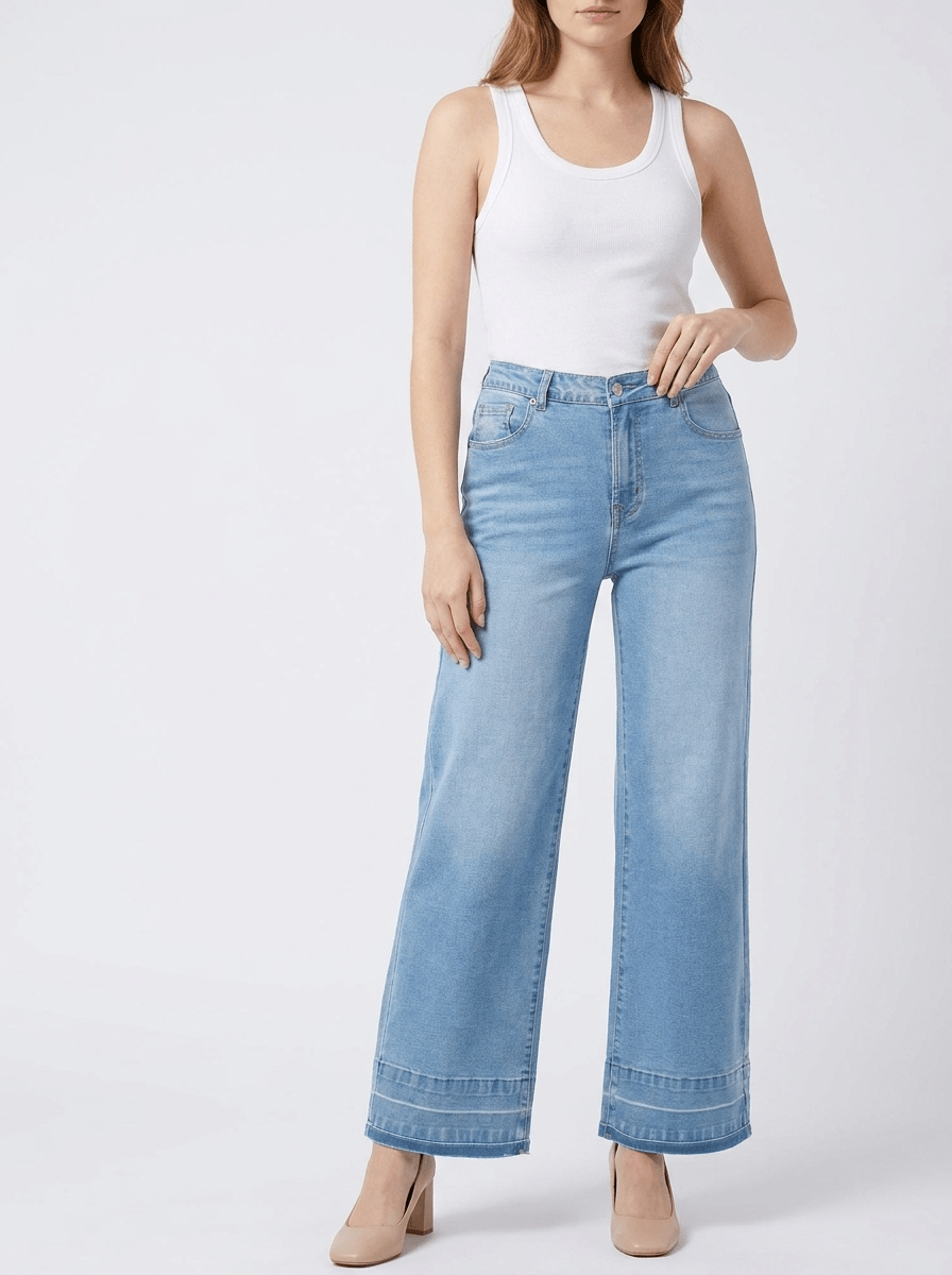 High Waisted Wide Leg Jeans Women Washed Denim Baggy Trousers — Kharites Shop - Kharites