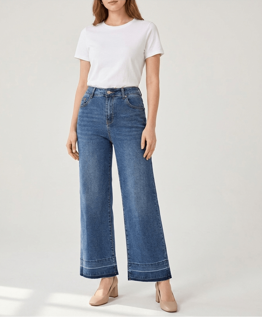 High Waisted Wide Leg Jeans Women Washed Denim Baggy Trousers — Kharites Shop - Kharites