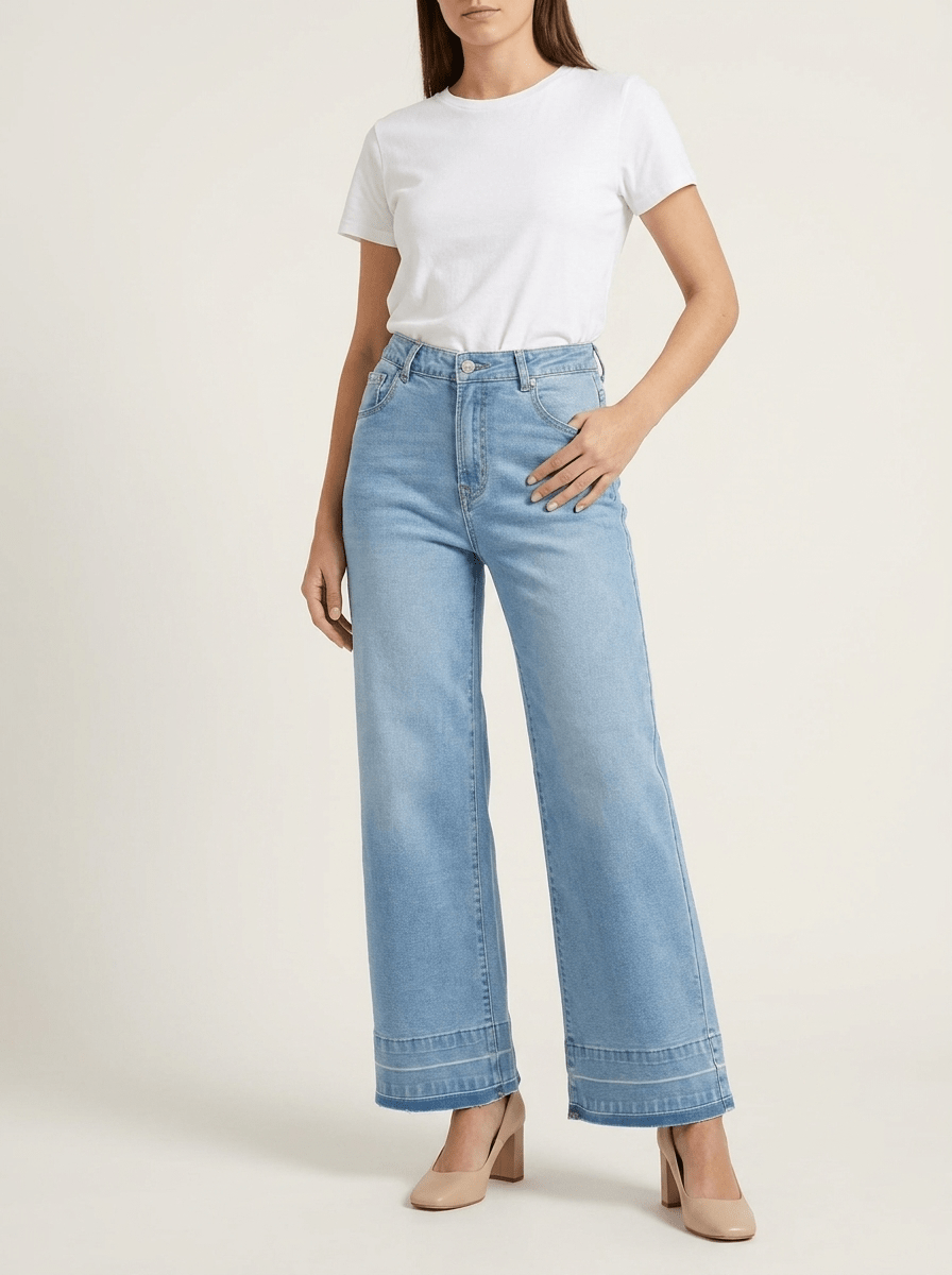 High Waisted Wide Leg Jeans Women Washed Denim Baggy Trousers — Kharites Shop - Kharites