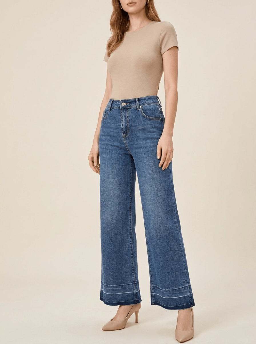 High Waisted Wide Leg Jeans Women Washed Denim Baggy Trousers — Kharites Shop - Kharites