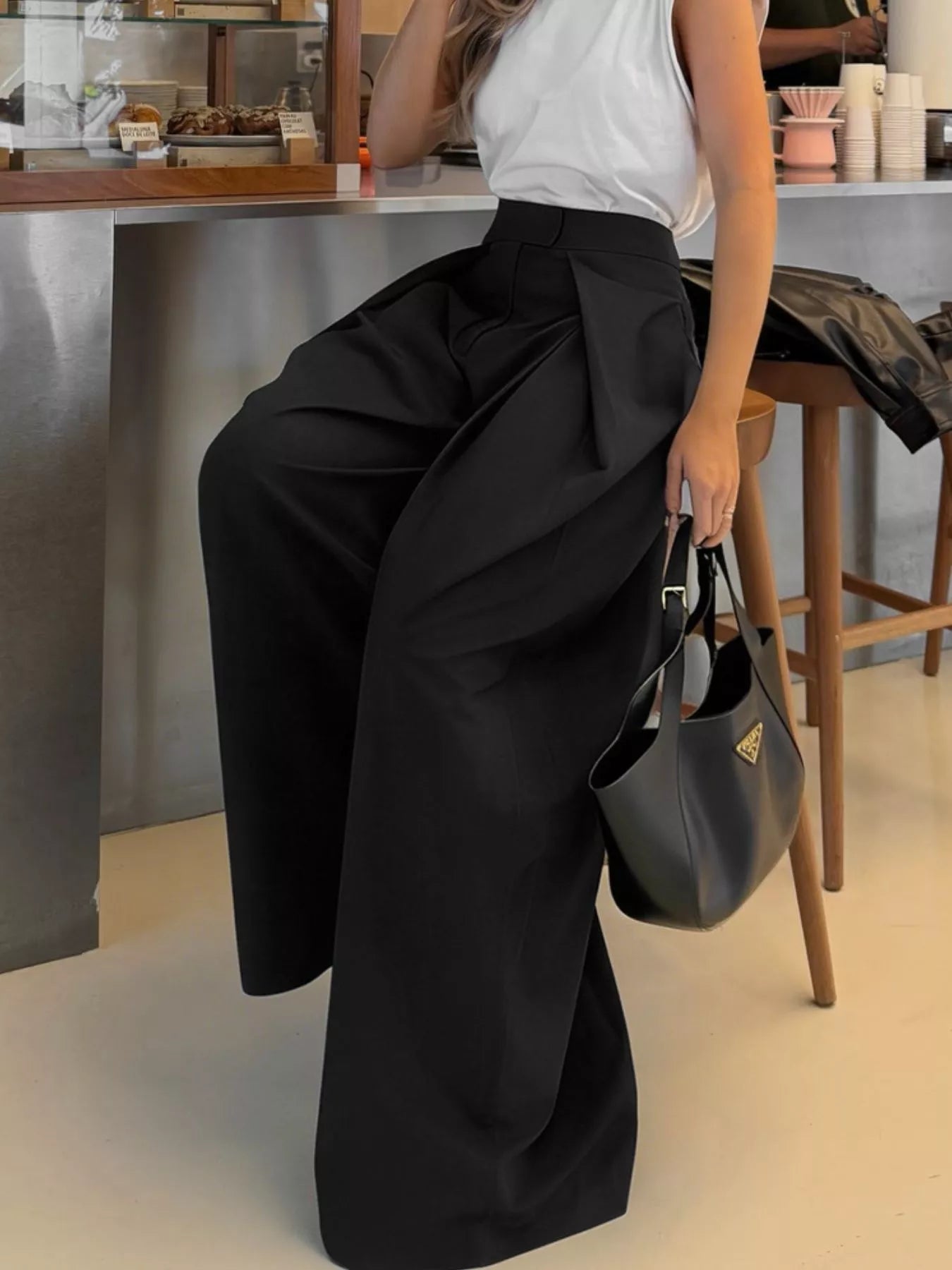 High Waisted Wide Leg Pants Women Trousers With Pockets Work Casual — Kharites Shop - Kharites