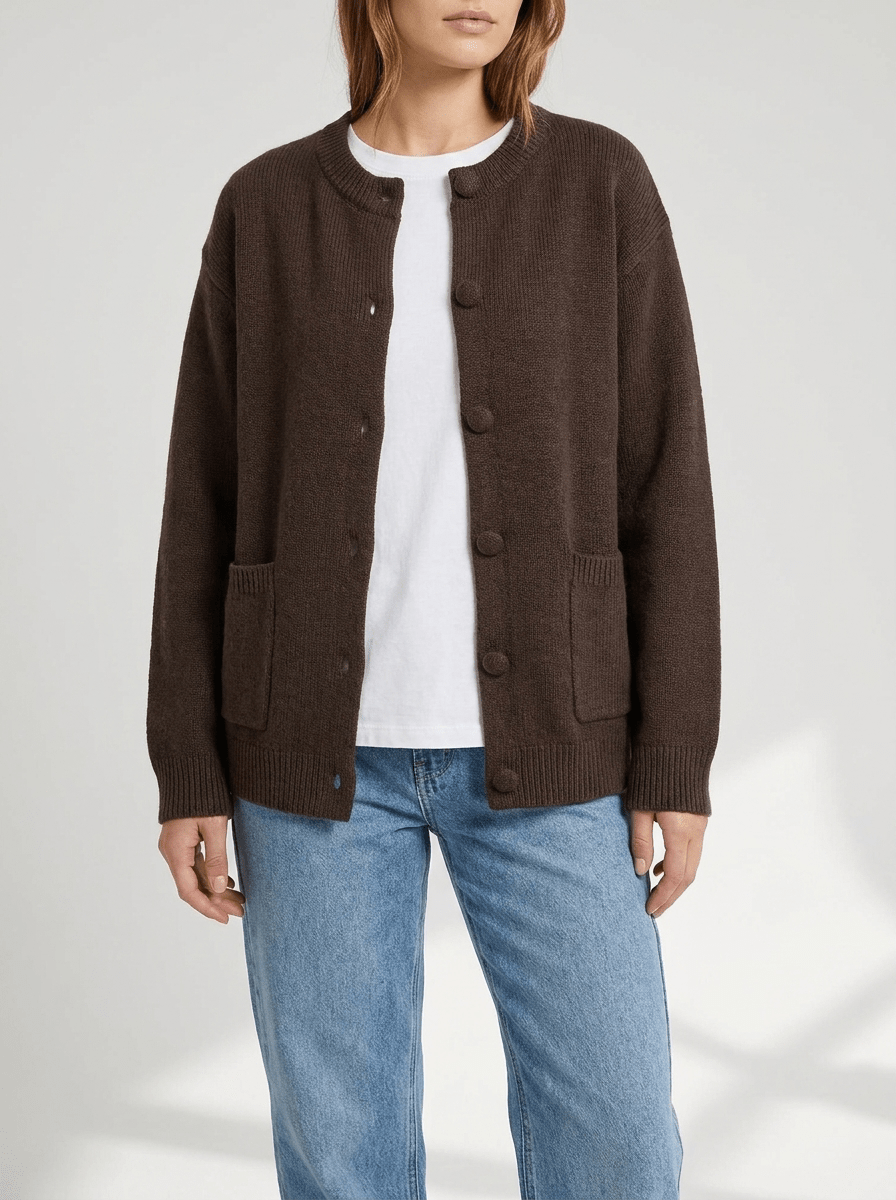 Knit Cardigan Women Crew Neck Button Up Ribbed Sweater With Pockets — Kharites Shop - Kharites