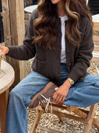 Knit Cardigan Women Crew Neck Button Up Ribbed Sweater With Pockets — Kharites Shop - Kharites