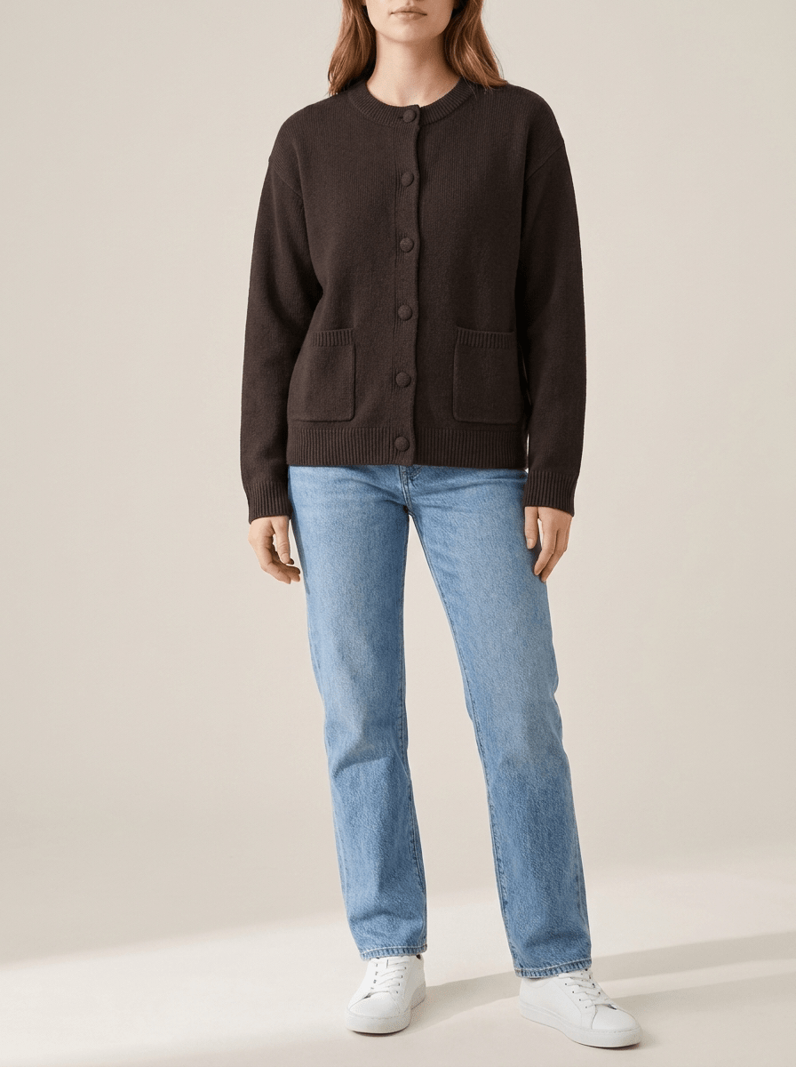 Knit Cardigan Women Crew Neck Button Up Ribbed Sweater With Pockets — Kharites Shop - Kharites