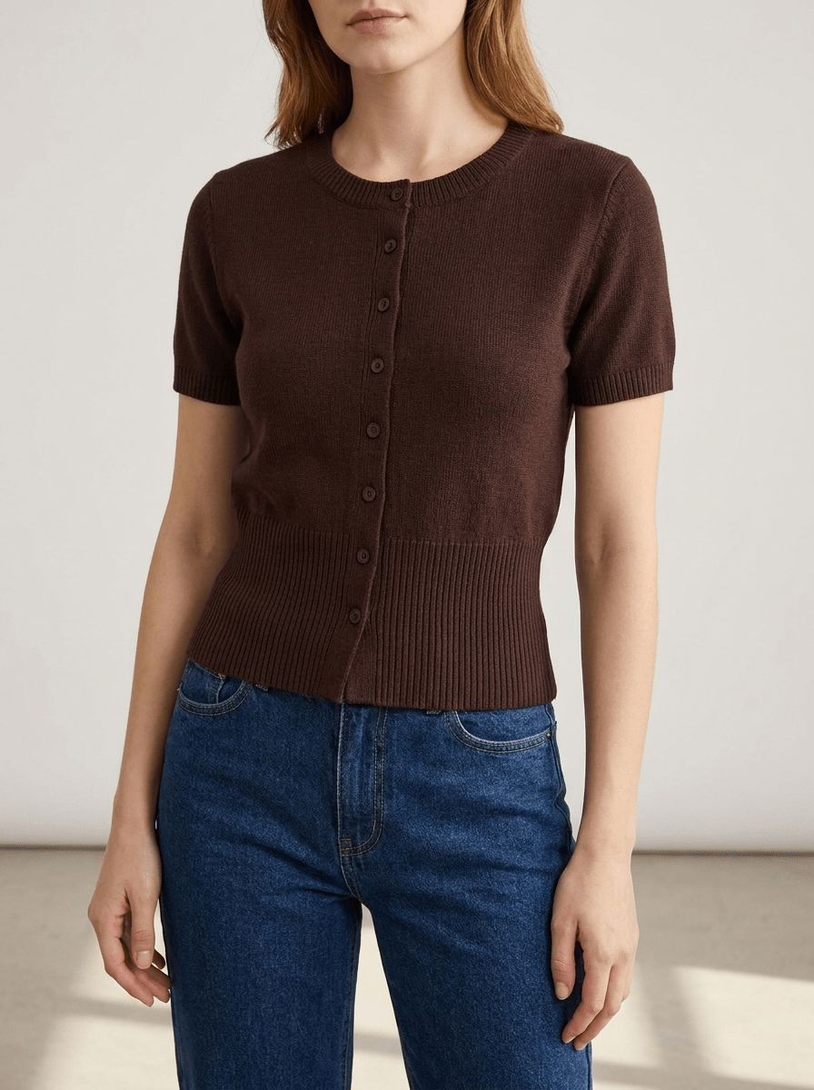 Knit Cardigan Women Short Sleeve Button Up Ribbed Sweater Top — Kharites Shop - Kharites