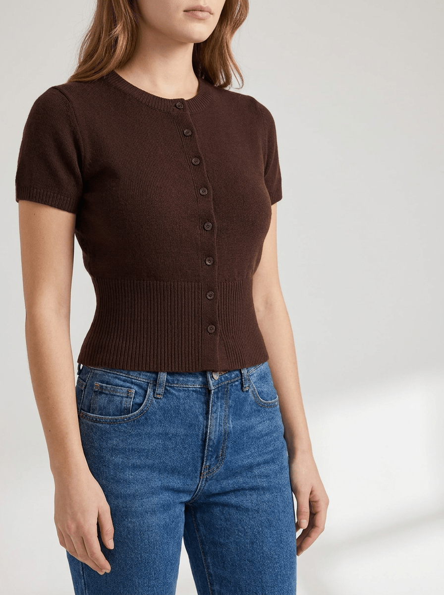 Knit Cardigan Women Short Sleeve Button Up Ribbed Sweater Top — Kharites Shop - Kharites