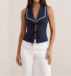 Lace Trim Tie Front Vest Top Women Sleeveless Cami — Kharites Shop - Kharites