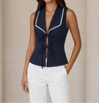 Lace Trim Tie Front Vest Top Women Sleeveless Cami — Kharites Shop - Kharites