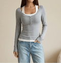 Layered Look Long Sleeve Top Women Scoop Neck Two Piece Style Tee — Kharites Shop - Kharites