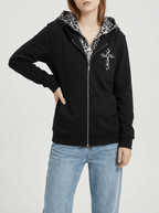 Leopard Lined Zip Up Hoodie Women Gothic Cross Graphic Warm Jacket — Kharites Shop - Kharites