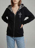Leopard Lined Zip Up Hoodie Women Gothic Cross Graphic Warm Jacket — Kharites Shop - Kharites