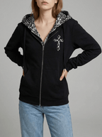 Leopard Lined Zip Up Hoodie Women Gothic Cross Graphic Warm Jacket — Kharites Shop - Kharites