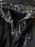Leopard Lined Zip Up Hoodie Women Gothic Cross Graphic Warm Jacket — Kharites Shop - Kharites