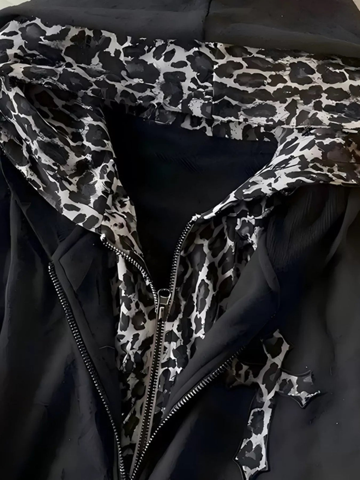 Leopard Lined Zip Up Hoodie Women Gothic Cross Graphic Warm Jacket — Kharites Shop - Kharites