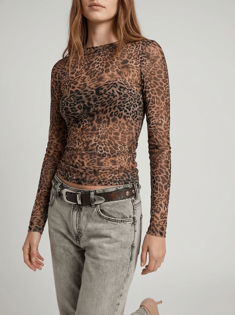 Leopard Print Blouse Women Sheer Long Sleeve Button Up Top — Kharites Shop - Kharites
