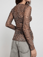 Leopard Print Blouse Women Sheer Long Sleeve Button Up Top — Kharites Shop - Kharites