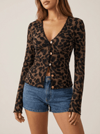 Leopard Print Button Down Top Women Short Sleeve Lace Trim Blouse — Kharites Shop - Kharites