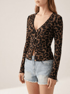 Leopard Print Button Down Top Women Short Sleeve Lace Trim Blouse — Kharites Shop - Kharites