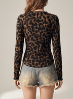 Leopard Print Button Down Top Women Short Sleeve Lace Trim Blouse — Kharites Shop - Kharites