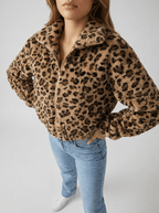 Leopard Print Jacket Women Fuzzy Cropped Zip Up Faux Fur Coat — Kharites Shop - Kharites
