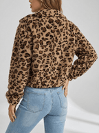 Leopard Print Jacket Women Fuzzy Cropped Zip Up Faux Fur Coat — Kharites Shop - Kharites