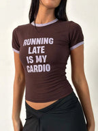 Letter Graphic Round Neck Short Sleeve T-Shirt - Kharites