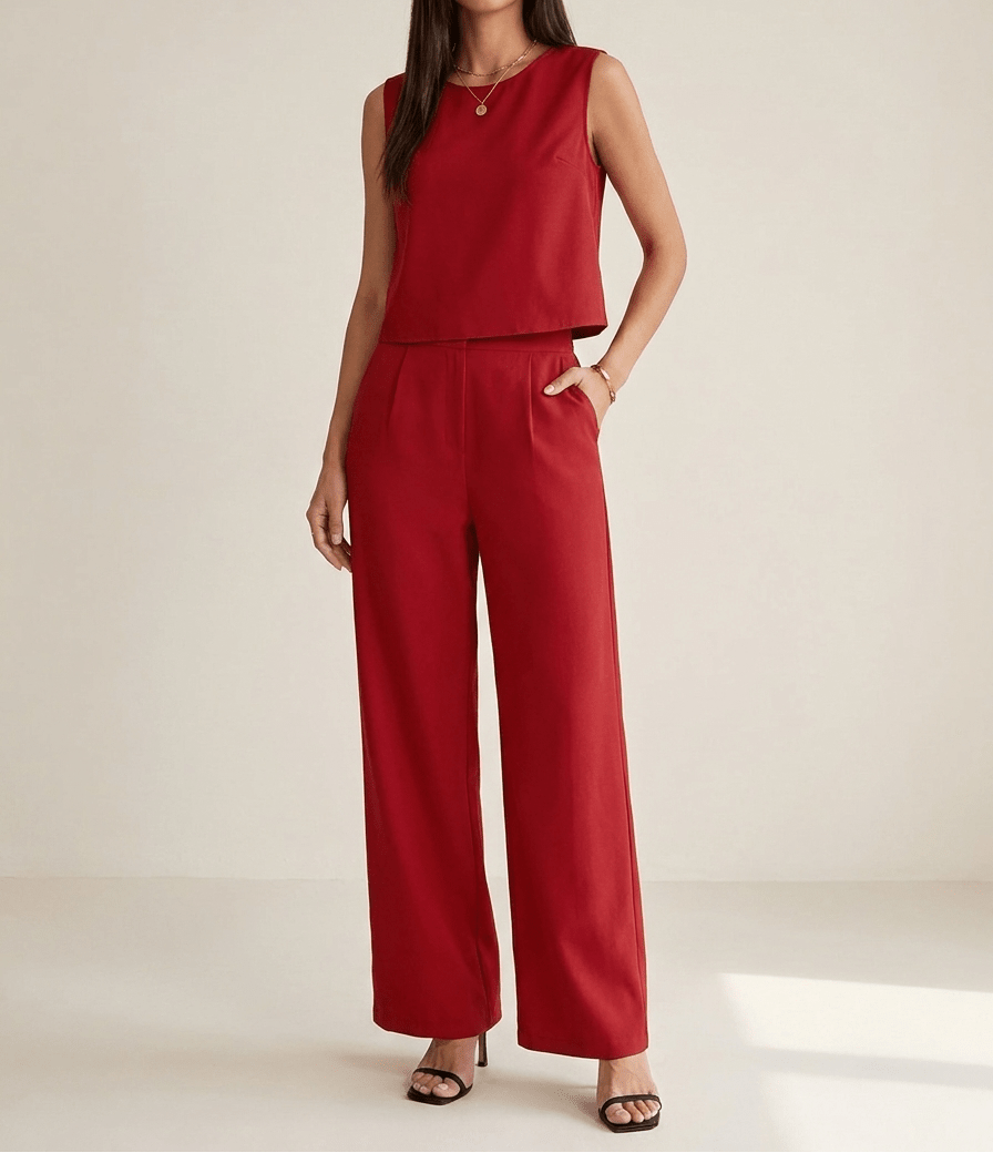 Matching Set Women Round Neck Top & Pants Two Piece With Pockets — Kharites Shop - Kharites