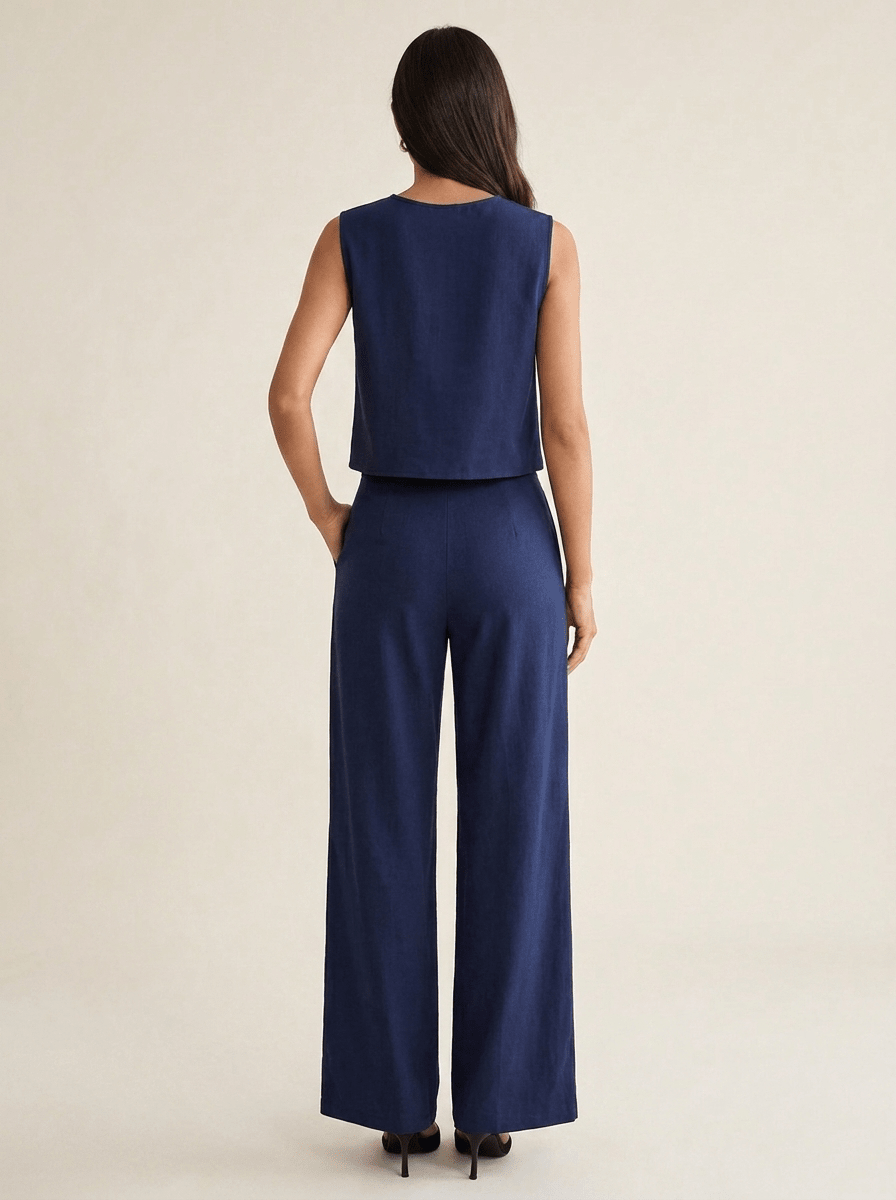 Matching Set Women Round Neck Top & Pants Two Piece With Pockets — Kharites Shop - Kharites