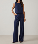 Matching Set Women Round Neck Top & Pants Two Piece With Pockets — Kharites Shop - Kharites