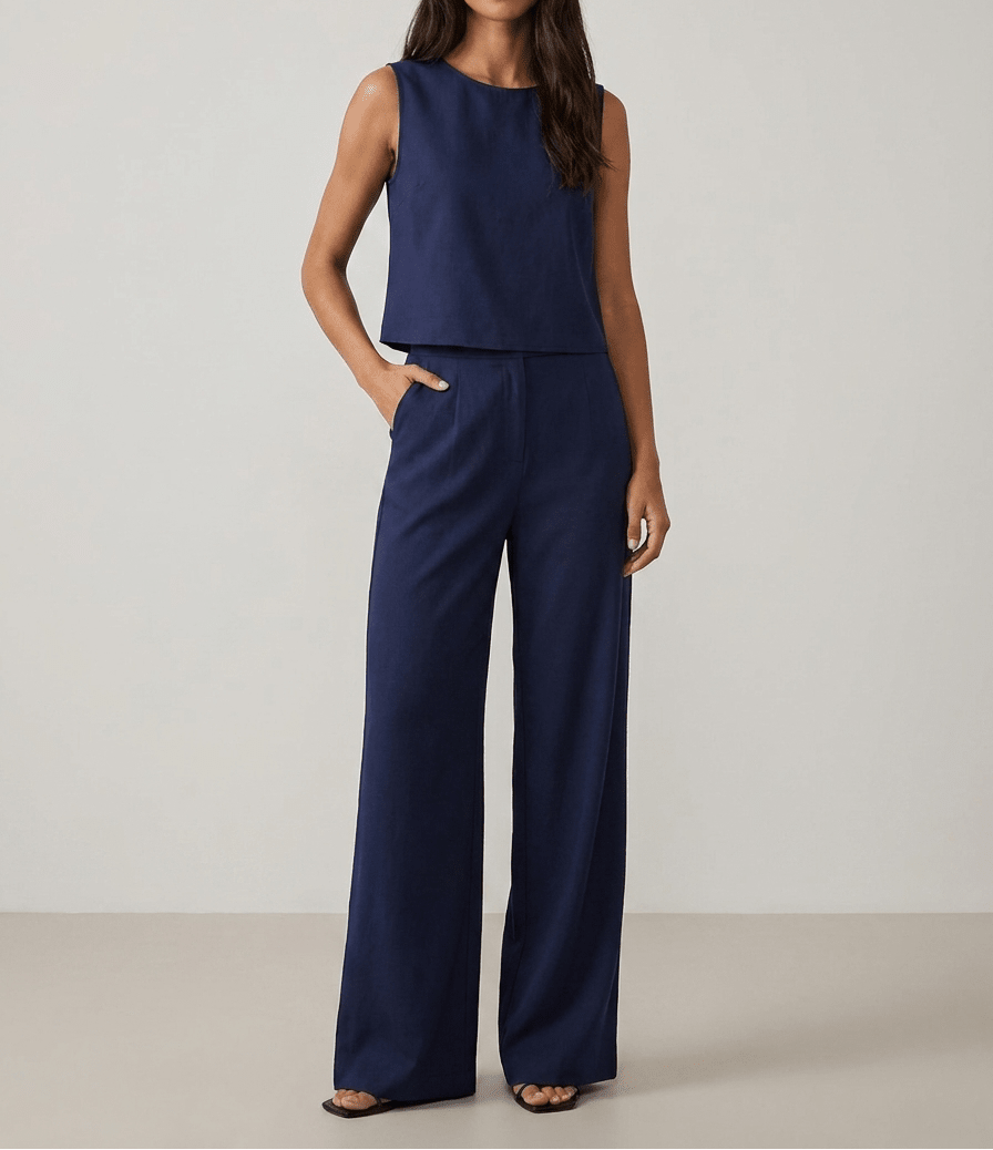 Matching Set Women Round Neck Top & Pants Two Piece With Pockets — Kharites Shop - Kharites
