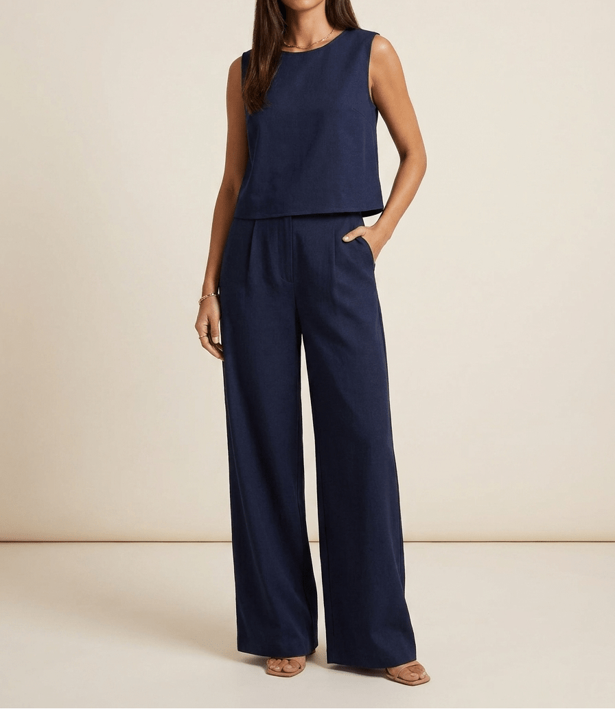 Matching Set Women Round Neck Top & Pants Two Piece With Pockets — Kharites Shop - Kharites