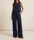 Matching Set Women Round Neck Top & Pants Two Piece With Pockets — Kharites Shop - Kharites