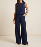 Matching Set Women Round Neck Top & Pants Two Piece With Pockets — Kharites Shop - Kharites