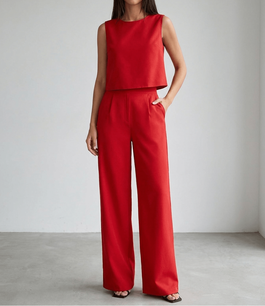 Matching Set Women Round Neck Top & Pants Two Piece With Pockets — Kharites Shop - Kharites
