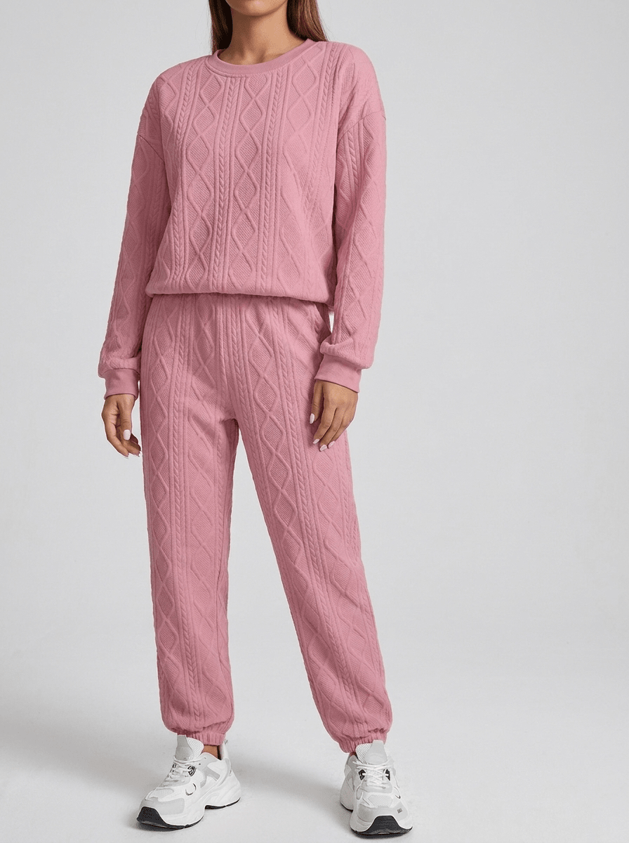Matching Set Women Textured Top & Pants Two Piece Lounge Co Ord — Kharites Shop - Kharites