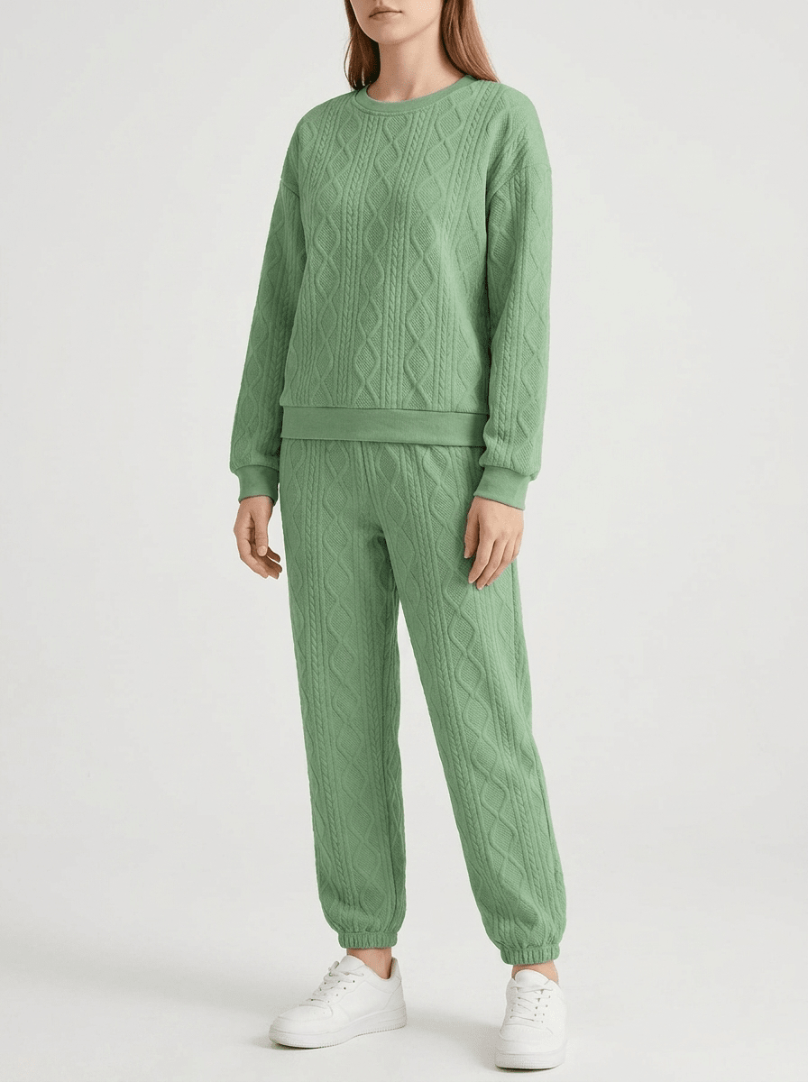 Matching Set Women Textured Top & Pants Two Piece Lounge Co Ord — Kharites Shop - Kharites