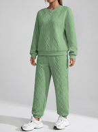 Matching Set Women Textured Top & Pants Two Piece Lounge Co Ord — Kharites Shop - Kharites