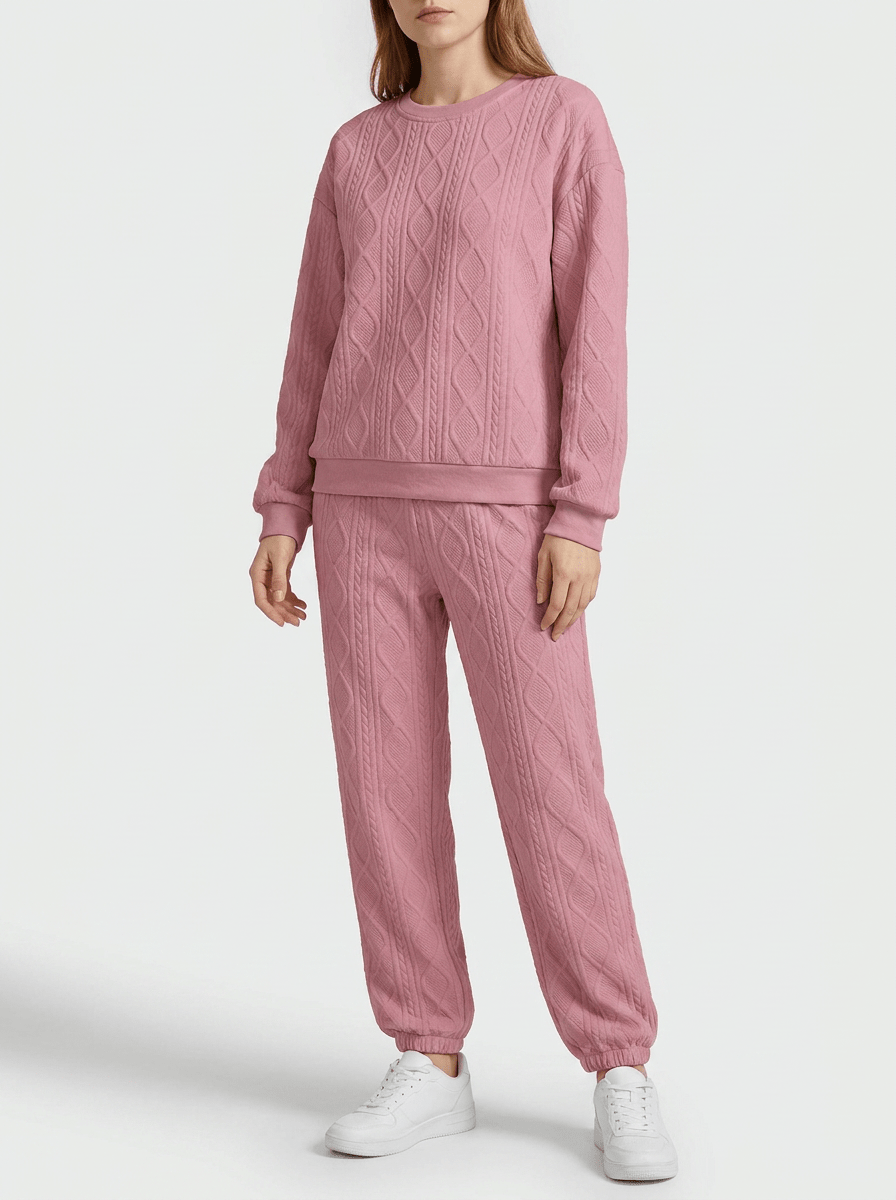 Matching Set Women Textured Top & Pants Two Piece Lounge Co Ord — Kharites Shop - Kharites