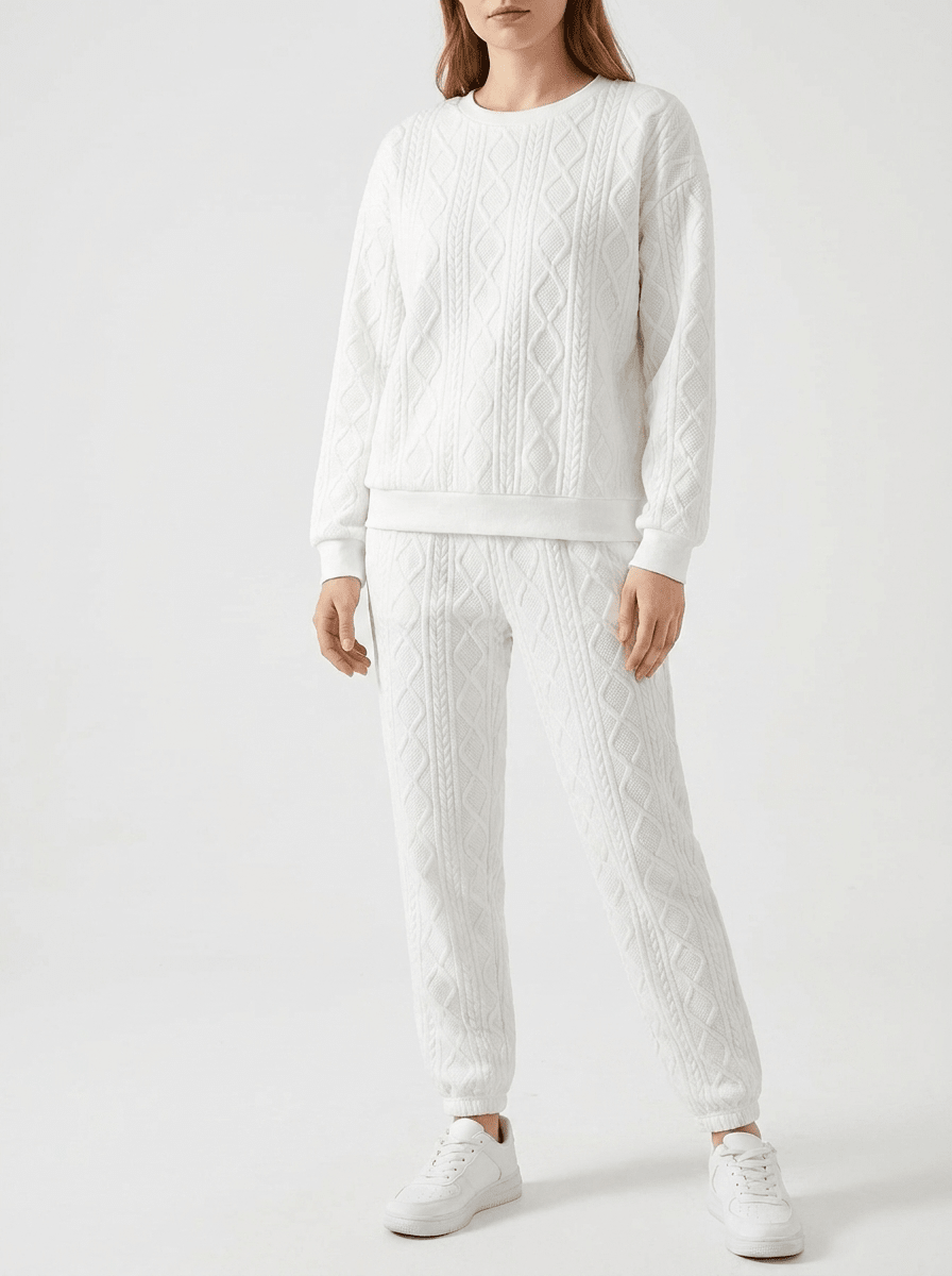 Matching Set Women Textured Top & Pants Two Piece Lounge Co Ord — Kharites Shop - Kharites