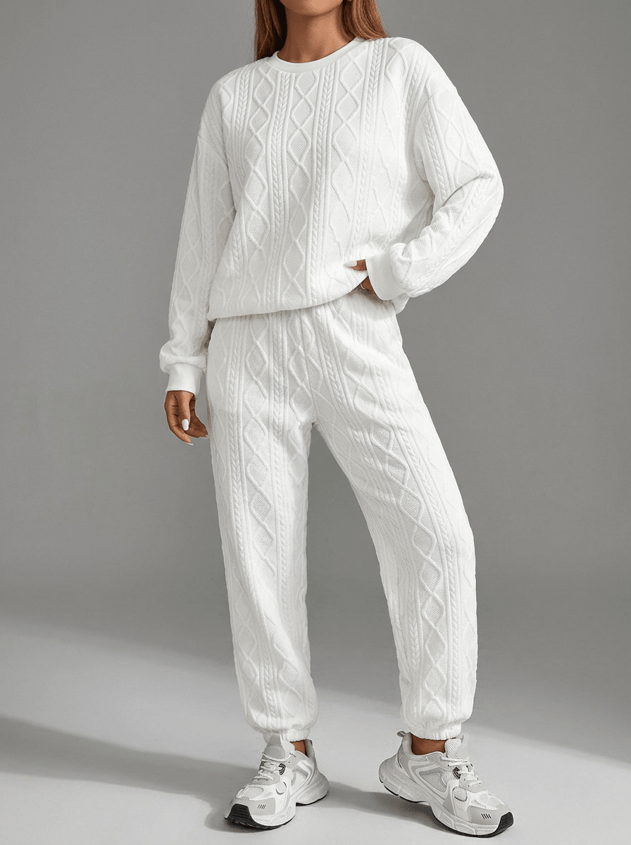 Matching Set Women Textured Top & Pants Two Piece Lounge Co Ord — Kharites Shop - Kharites