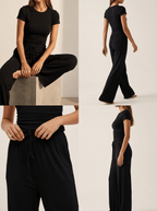 Matching Two Piece Set Knit Short Sleeve Top & Wide Leg Pants — Kharites Shop - Kharites