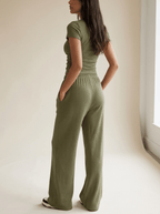 Matching Two Piece Set Knit Short Sleeve Top & Wide Leg Pants — Kharites Shop - Kharites