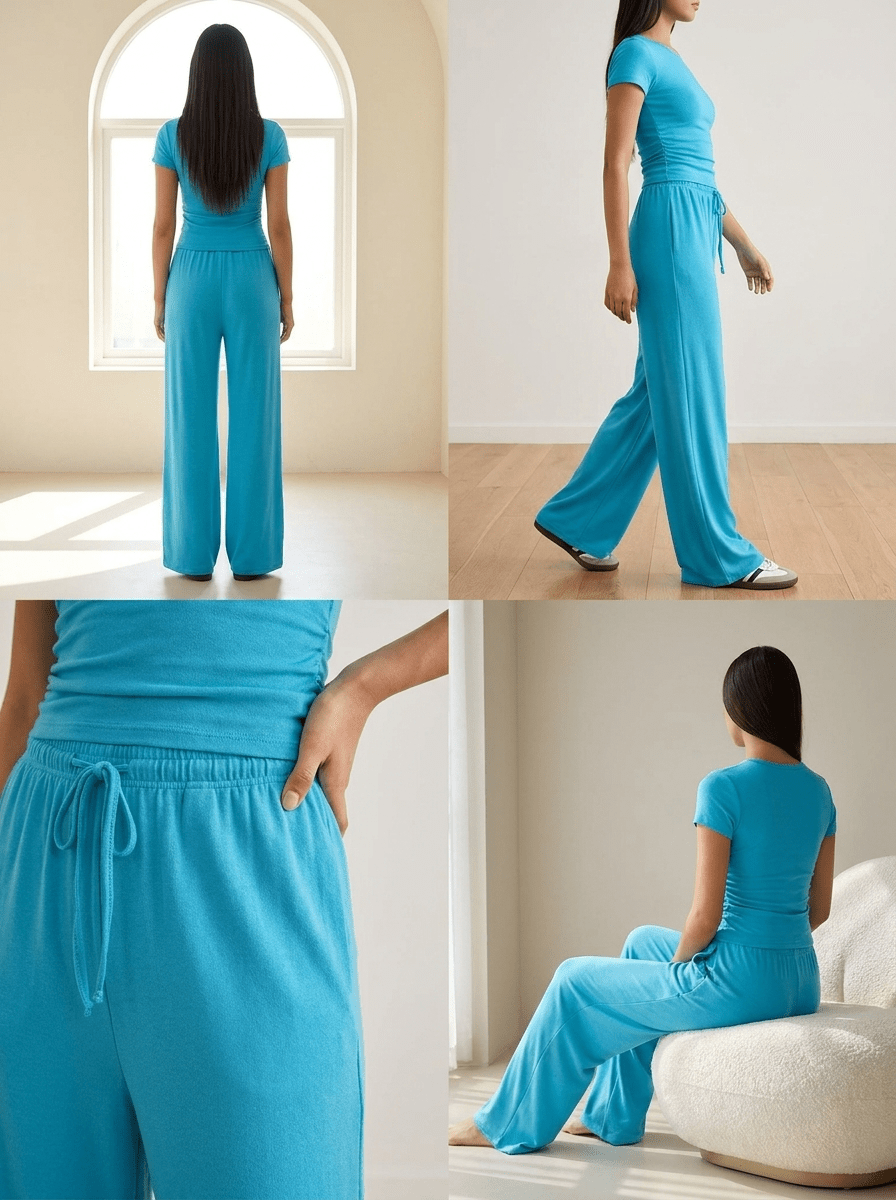 Matching Two Piece Set Knit Short Sleeve Top & Wide Leg Pants — Kharites Shop - Kharites
