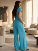 Matching Two Piece Set Knit Short Sleeve Top & Wide Leg Pants — Kharites Shop - Kharites